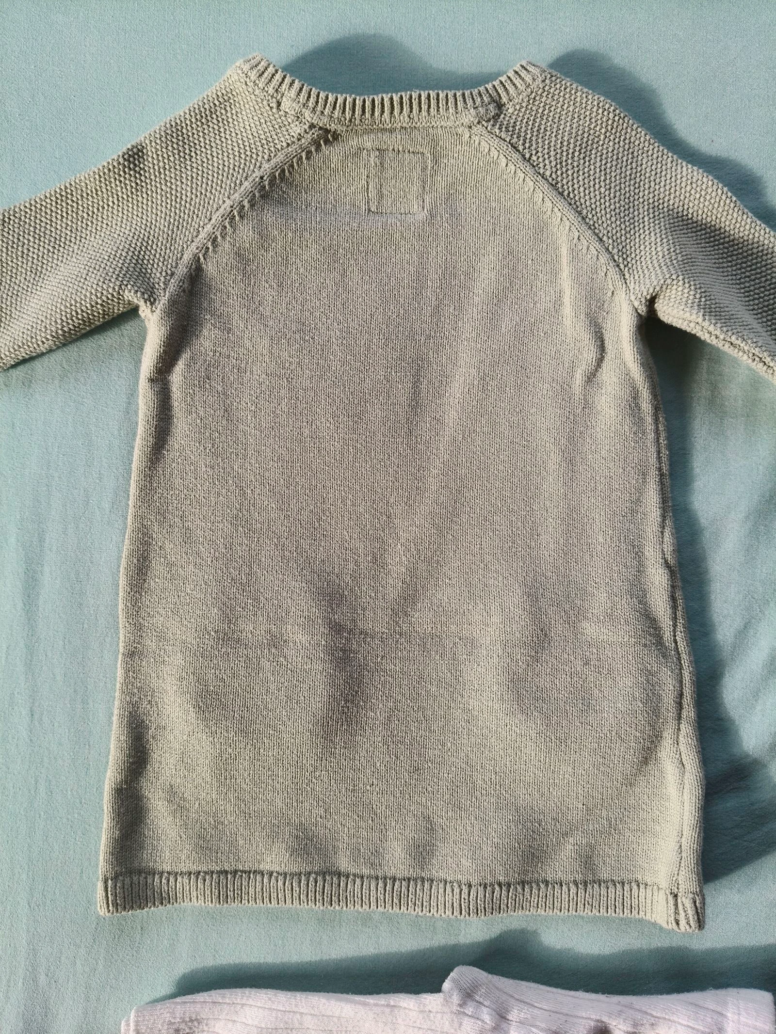 Conjunto de vestido cálido para niña C&A de punto verde caqui de 74 cm con legging blanco – photo 9